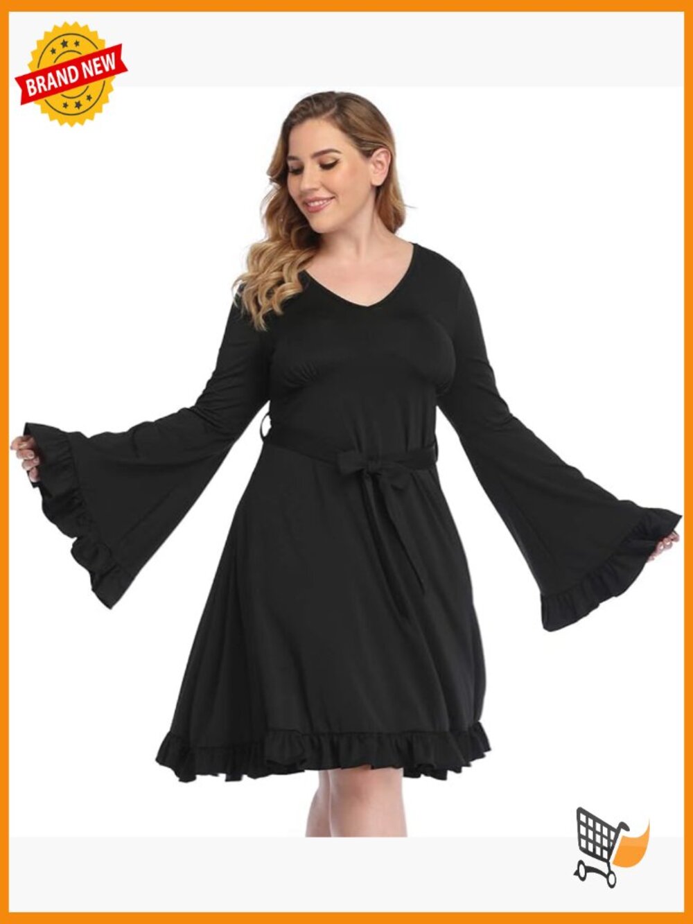 Bell Sleeve Dress Ruffled Vintage A Line Hippie Goth Witch V Neck Long Sleeve